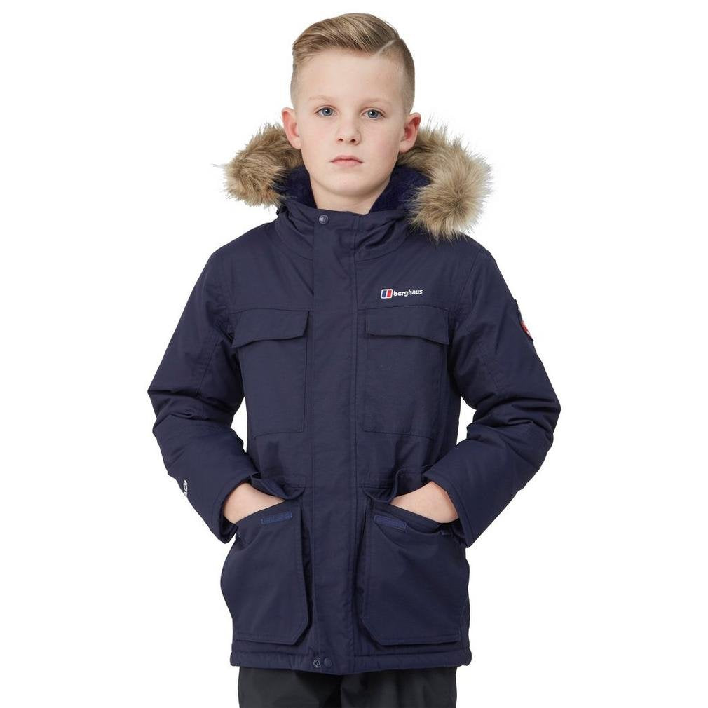 Berghaus Kids Fourstones Insulated Parka Jacket with AQ2ÃƒÆ’Ã†â€™Ãƒâ€šÃ‚Â¢ÃƒÆ’Ã‚Â¢ÃƒÂ¢Ã¢â‚¬Å¡Ã‚Â¬Ãƒâ€¦Ã‚Â¾ÃƒÆ’Ã¢â‚¬Å¡Ãƒâ€šÃ‚Â¢ Waterproof Fabric and Faux Fur Trimmed Hood, Kids Winter Jacket, Hiking & Outdoor Recreation Clothing (11-12 Years, Navy)
