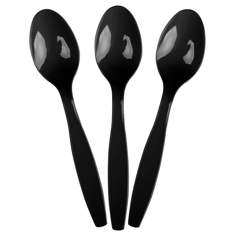 Vibrant Jet Black Plastic Spoons - Eco-Friendly, Durable & Eye-catching, Perfect For Parties & Events