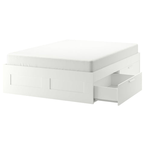 IKEA BRIMNES Bed Frame with Storage, 160x200 cm, White/Lindbåden