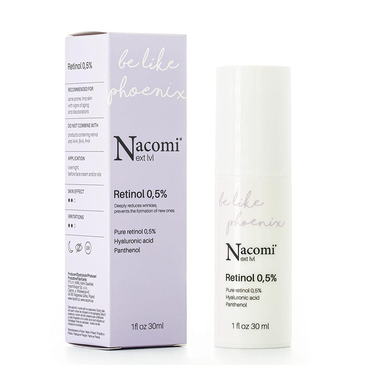 NACOMI Retinol Serum 0.5% Facial Serum Reduces Wrinkles, Improves Skin Tension and Elasticity and Relieves Discolouration 30 ml