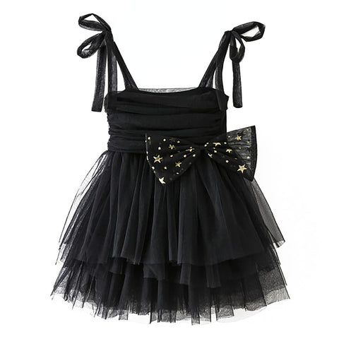 IDOPIP Baby Girls Tutu Dress Summer Sleeveless Princess Birthday Party Tulle Dresses Boho Rainbow Sundress Toddler Little Girl First Communion Pageant Wedding Gown Clothes Black Bow 2-3 Years