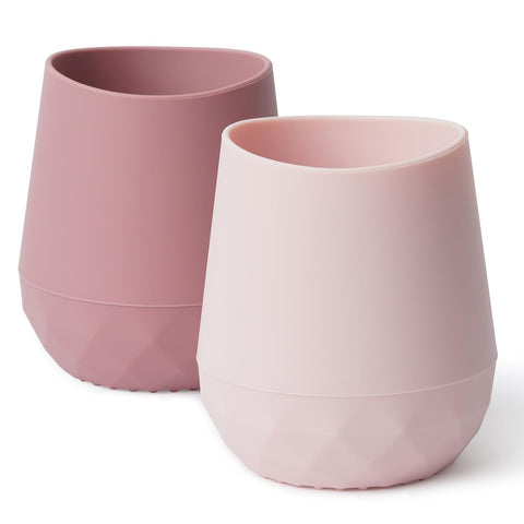 Seposeve Dinky Cup, Silicone Baby Drinking Cup for 6-12 Months, 12-24 Months, Pack of 2, Tiny Training Silicone Toddler Open Cup, Baby Mouth-Like Design, with Capacity Markings, Purple Pink
