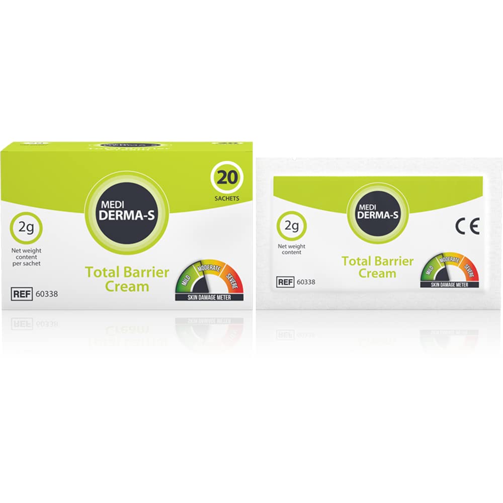 Medi Derma-S Total Barrier Cream, Provides Gentle Barrier Protection on Intact and Mild Skin - Waterproof Barrier, Long-Lasting and Quick Absorbing Formula - (20 Sachets x 2 G)