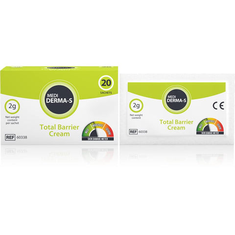 Medi Derma-S Total Barrier Cream, Provides Gentle Barrier Protection on Intact and Mild Skin - Waterproof Barrier, Long-Lasting and Quick Absorbing Formula - (20 Sachets x 2 G)