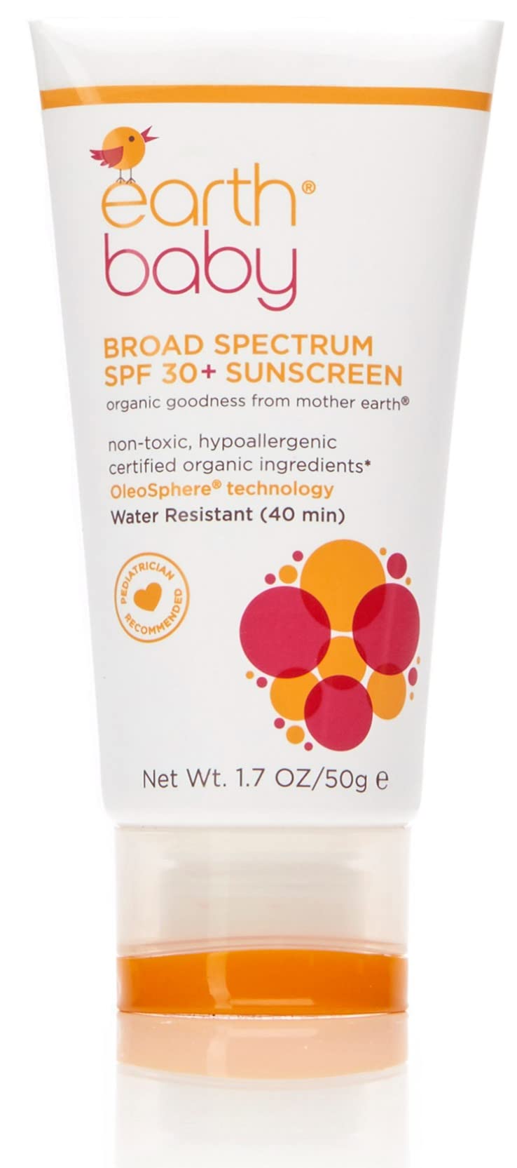 Earth Baby Broad Spectrum SPF 30+ Sunscreen, Reef Safe, Water-Resistant, UVA/UVB Protection, Hypoallergenic for Sensitive Skin, Natural and Organic, For Babies Toddlers and Kids, , 1.7 Fl Oz
