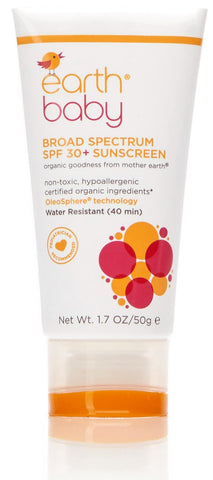 Earth Baby Broad Spectrum SPF 30+ Sunscreen, Reef Safe, Water-Resistant, UVA/UVB Protection, Hypoallergenic for Sensitive Skin, Natural and Organic, For Babies Toddlers and Kids, , 1.7 Fl Oz