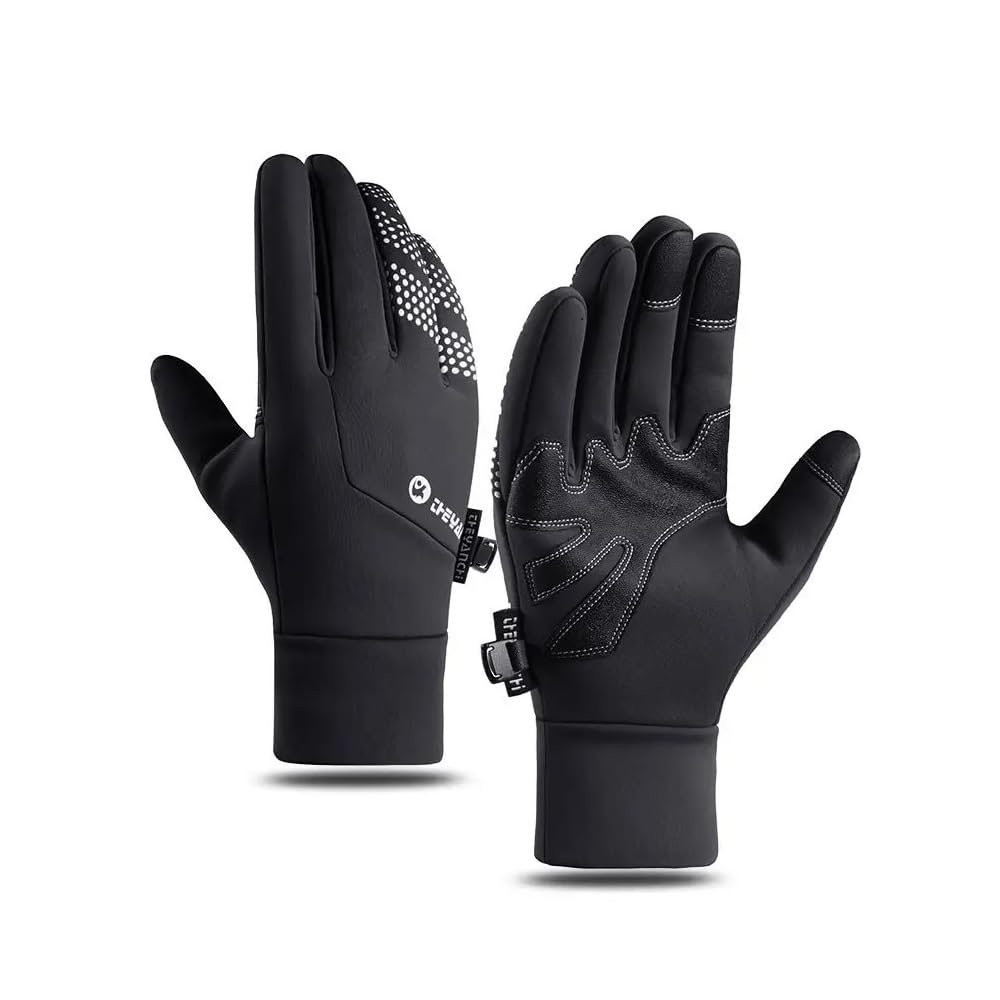 Fleece Lined Leather Anti Slip Waterproof Mittens Hiking Running Cycling Outdoor Sports Glove For Men Women With Touch Screen Winter Gloves (Black, M)