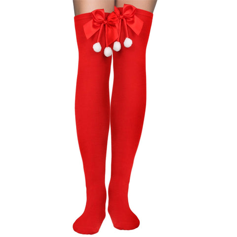 ALLY-MAGIC Christmas Thigh High Socks, Christmas Tights, Red Knee High Socks with Bows Long Tube Stockings for Women Girls Xmas Valentine's Day Costume Favors Y9MQHDJW