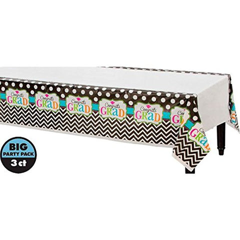 Dream Big Tablecover Graduation Party Tableware, Plastic, 54" x 84", Pack of 3.