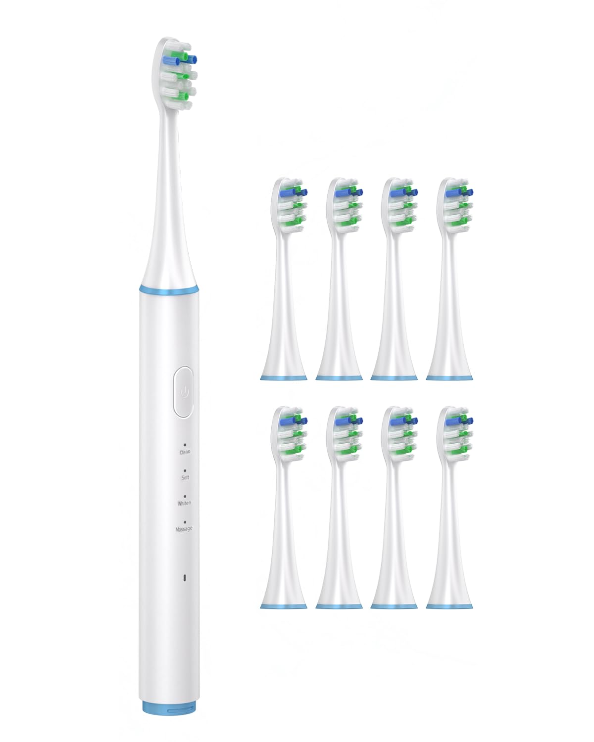Generic Electric Toothbrush Rechargeable for Adults - 8 Brush Heads, 4 Modes, IPX7 Waterproof, 2 Week Battery Life, Smart Timer, Pressure Sensor, White