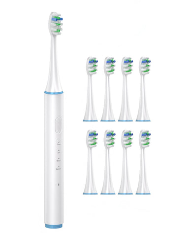Generic Electric Toothbrush Rechargeable for Adults - 8 Brush Heads, 4 Modes, IPX7 Waterproof, 2 Week Battery Life, Smart Timer, Pressure Sensor, White