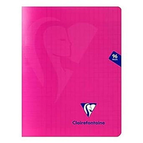 Clairefontaine - Ref 313741C - Mimeys Side Stapled Notebook (96 Pages) - A5+ Size, Polypro Cover, 90gsm Brushed Vellum Paper, Séyès Ruling - Pink Cover