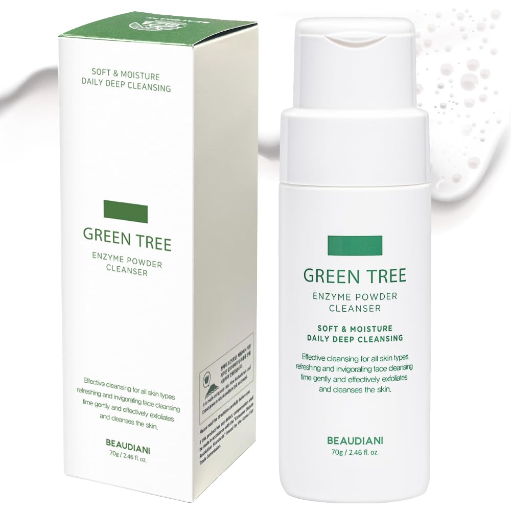 BEAUDIANI Green Tree Enzyme Powder Cleanser Face, Soft Exfoliating Facial Cleanser, Gentle Face Wash, Bubble, Super-Hydrating Hyaluronic Acid Facial Cleanser for Dry Skin, Make up Remover