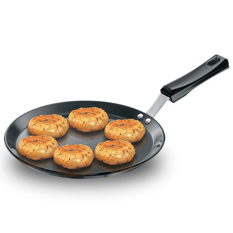 Futura Hard Anodised Flat Tava Griddle, 10-Inch, 4.88mm with Plastic Handle