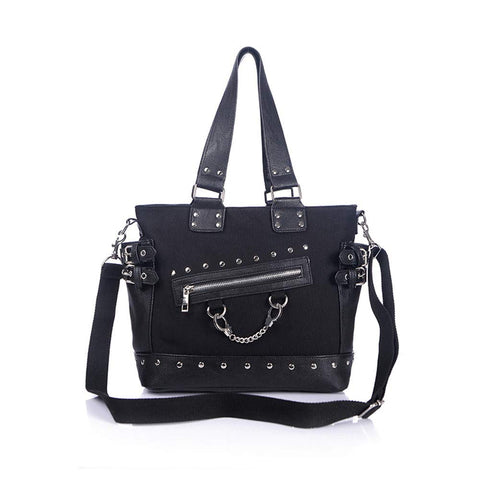 KEEPOP Women Fashion Rivet Handbag Purse Canvas Punk Tote with Shoulder Strap Crossbody Bag Large Capacity Black