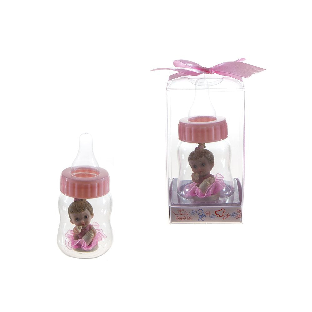 Lunaura Baby Keepsake - Set of 12 "Girl" Baby Inside Baby Bottle Favors - Pink
