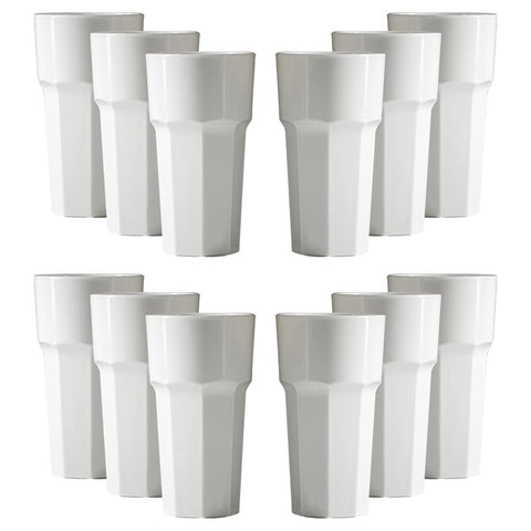 Set of Unbreakable Reusable Polycarbonate Plastic White Octagon Shaped 12 OZ Tumblers. (340ml/ 12oz to Rim Height 14.4cm, Max Diameter 7.9cm) Realistic Alternative to Real Glass (12)
