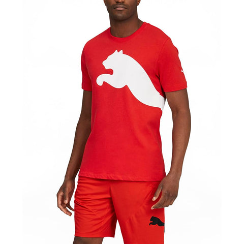 PUMA Mens Oversized Logo Tee Top Crew Neck Crew Neck (Medium, High Risk Red)