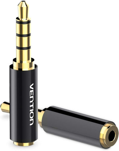 VENTION 2.5mm Female Jack to 3.5mm Male Jack, 3.5mm to 2.5mm Stereo Adapter Full Metal Earphone Audio Headphone Adapter Connector Converter Gold Plated for Microphone Headphones (2 Pack)