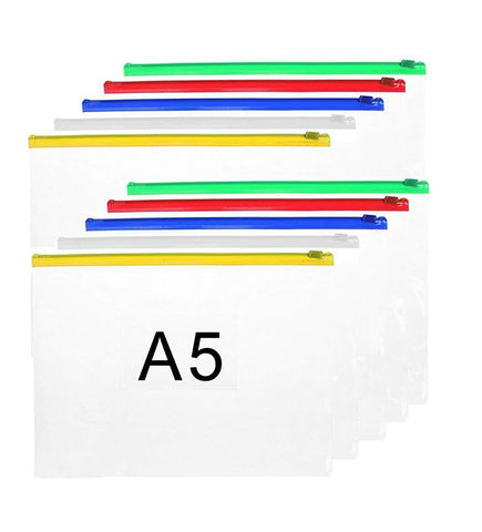 10Pcs A5 Clear Plastic File Bags File Folders Zip Bags (A5-Clear-10PCS)