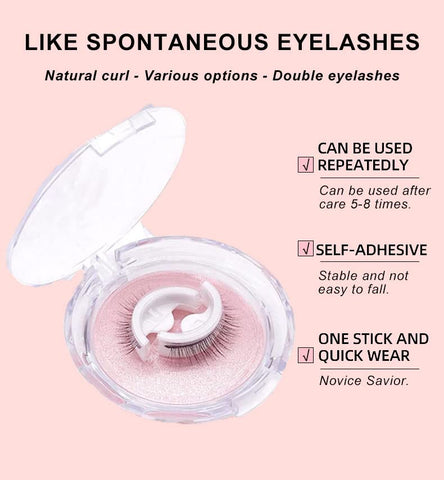 2 Pairs 2023 Reusable Self Adhesive Eyelashes No Glue or Eyeliner Needed, Easy to Put on Natural Look Waterproof False Lashes with Eyelash Curler and Brush for Women
