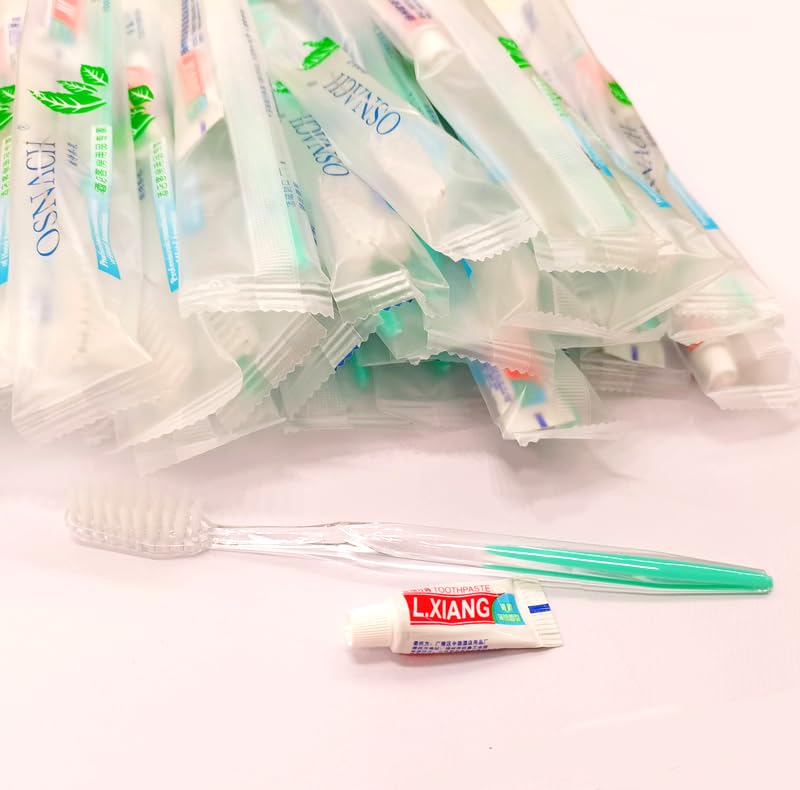 Generic Green Color Adult Reusable Manual Toothbrush 0.1O.Z Mini Toothpaste Dental Kit for Hotel Tourism Camping Pack of 20