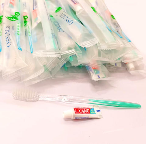 Generic Green Color Adult Reusable Manual Toothbrush 0.1O.Z Mini Toothpaste Dental Kit for Hotel Tourism Camping Pack of 20