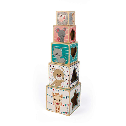 Janod Sophie La Girafe Collection 5 pc Wooden Stacking Pyramid - Ages 12+ Months - J09503