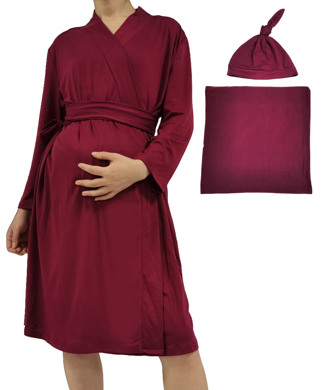 SUFEINI Mom and Baby Matching Robe and Swaddle, Maternity Nursing Robe Labor and Delivery Gowns for Hospital Women Sleepwear Bathrobe (C03 Robe+swaddle, S)