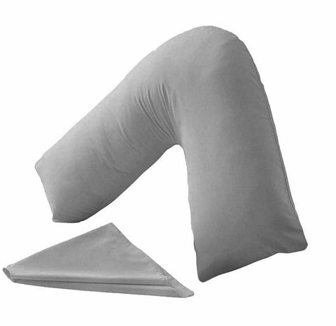 Orthopaedic V-pillow with Free pillowcase- Pregnancy Support V Shaped Triangle Pillow with polycotton pillowcase 74x34cm-Hollow Fibre V-pillow for for Neck,Maternity Pregnancy Support (Grey)