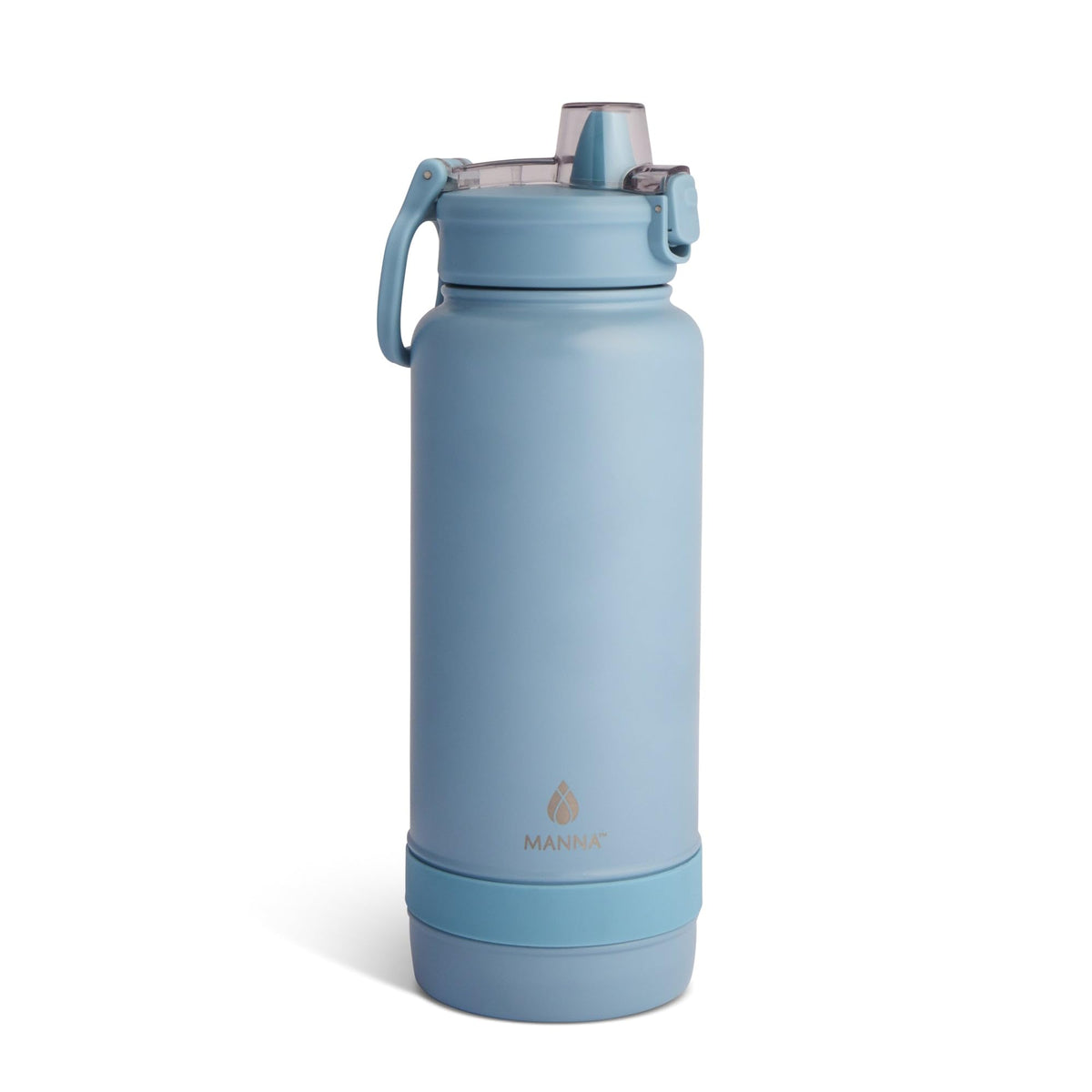 Manna Push Stainless Steel Bottle with Push-open Locking Lid and Sipping Spout - 40 Oz - Denim Powder Coat
