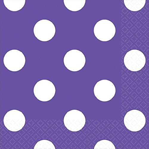 Amscan Party Supplies Dots Beverage Napkins, 5" x 5", New Purple/White