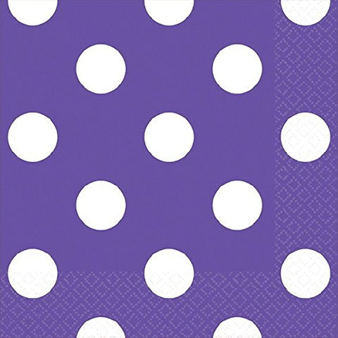 Amscan Party Supplies Dots Beverage Napkins, 5" x 5", New Purple/White