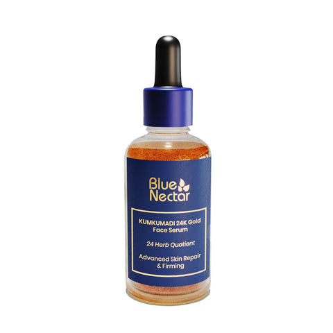 Blue Nectar 24k Gold Serum for Glowing Skin | Natural Kumkumadi Oil Serum for Face Infused with 24K Gold | Ayurvedic Face Serum for Skin Brightening and Skin Firming (24 Herbs, 30ml)