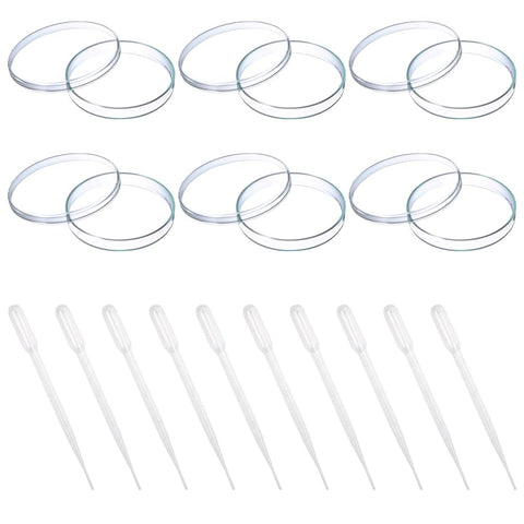 Pack of 6 Petri Dishes, 70 mm Plastic Petri Dishes with Lid, Laboratory Culture Bowl, Sterile Bacterial Culture Bowl, with 10 x 1 ml Transfer Pipettes, for Observing Microbes