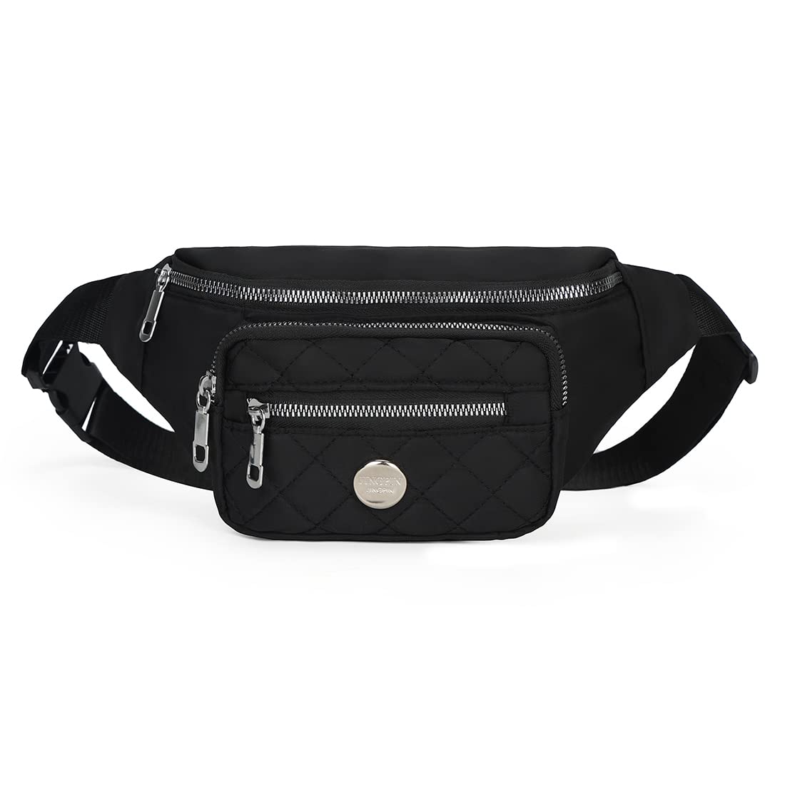 Estwell Bumbag Waist Fanny Pack Men Women Waterproof 4 Zip Pockets Running Waist Pack Adjustable Belt Bum Bag for Hiking Cycling Holiday Travel Dog Walking, Black