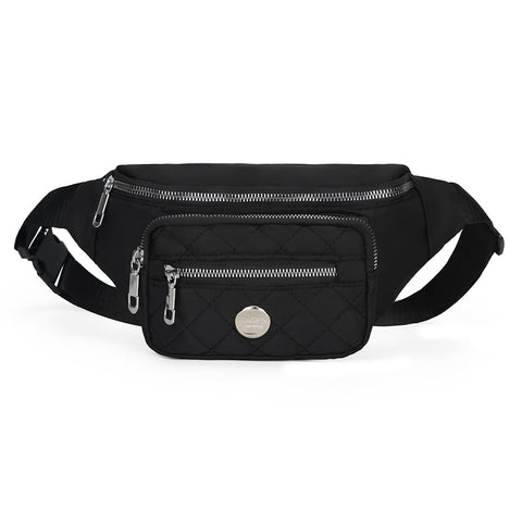 Estwell Bumbag Waist Fanny Pack Men Women Waterproof 4 Zip Pockets Running Waist Pack Adjustable Belt Bum Bag for Hiking Cycling Holiday Travel Dog Walking, Black