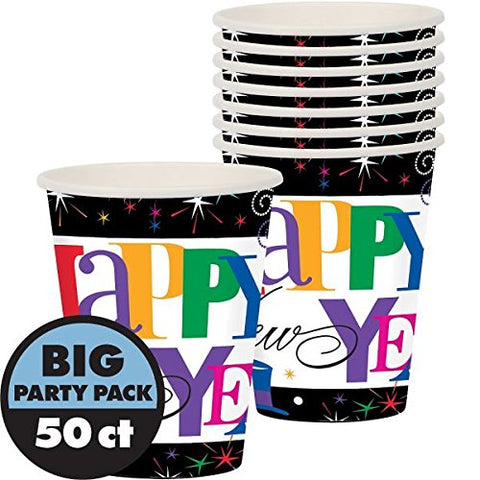 Amscan Ring in The New Year Party Cups (50 Piece), 9 oz, Multicolor