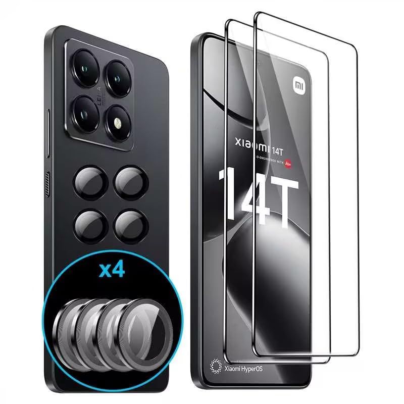 FDHYFGDY Pack of 2 + 4 Screen Protectors for Xiaomi 14T Tempered Glass, Camera Protection and Glass Screen Protector, 9H Hardness, Anti-Bubble HD Screen Protector