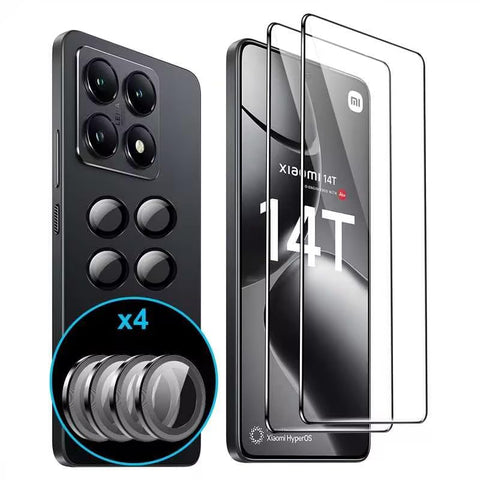 FDHYFGDY Pack of 2 + 4 Screen Protectors for Xiaomi 14T Tempered Glass, Camera Protection and Glass Screen Protector, 9H Hardness, Anti-Bubble HD Screen Protector