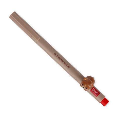 Legami - Gel Pen with Decorative Animal, Prevents Rolling, Red Ink, Removable and Recombinable Animal, 0.5 mm Tip, Teddy Bear Theme