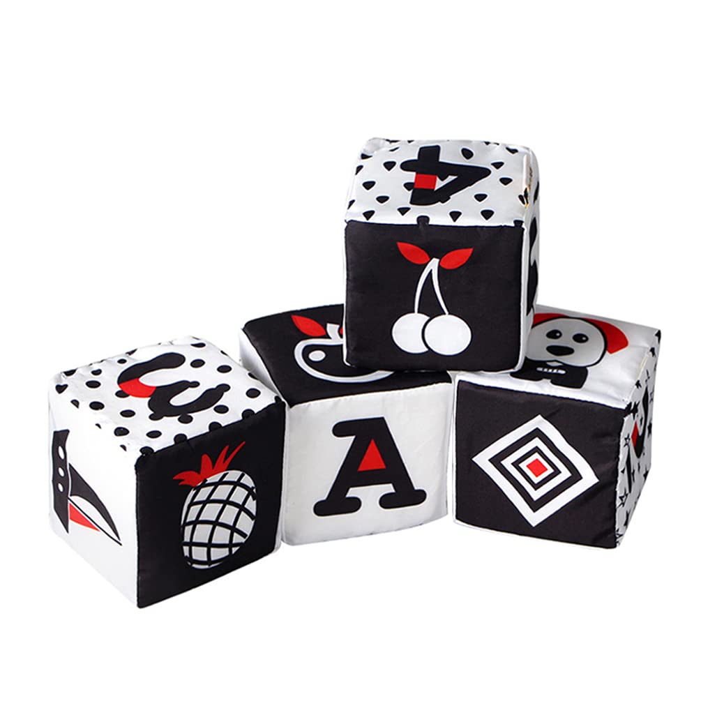 TOYANDONA 4pcs Baby Stacking Blocks Cloth Dice Building Blocks Stacking Cubes Balancing Block Game Rocks Educational Toy Set for Toddlers Kids Black White