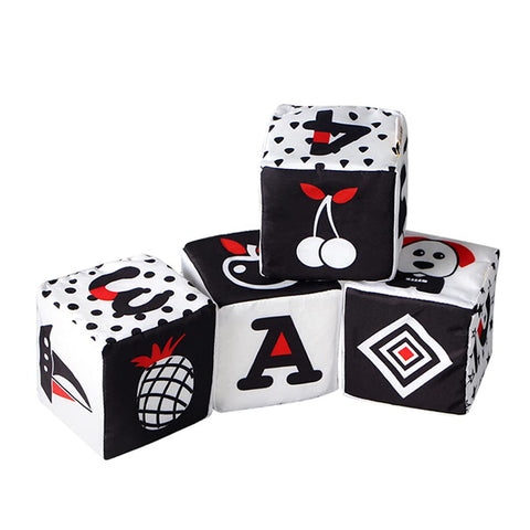TOYANDONA 4pcs Baby Stacking Blocks Cloth Dice Building Blocks Stacking Cubes Balancing Block Game Rocks Educational Toy Set for Toddlers Kids Black White