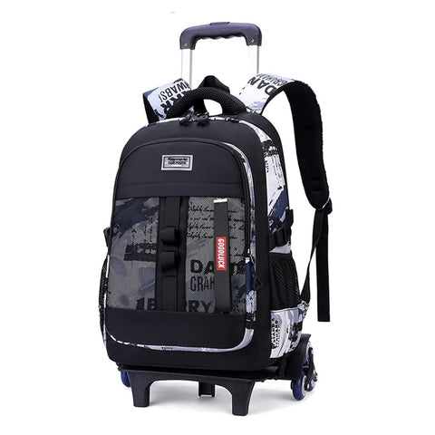 ETAISHOW Boys Rolling Backpack Wheeled Backpack Kids School Bag with 6 Wheels Trolley Bookbag Black White