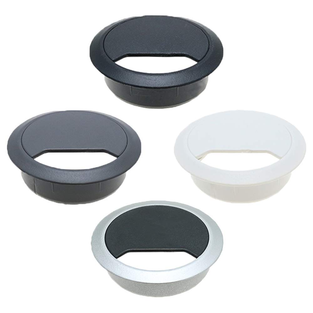 Vital Parts 5 Pack White Desk Cable Tidies, Plastic Desk Grommets, Desk Hole Inserts, Office Cables Organiser, 60mm 65mm 80mm