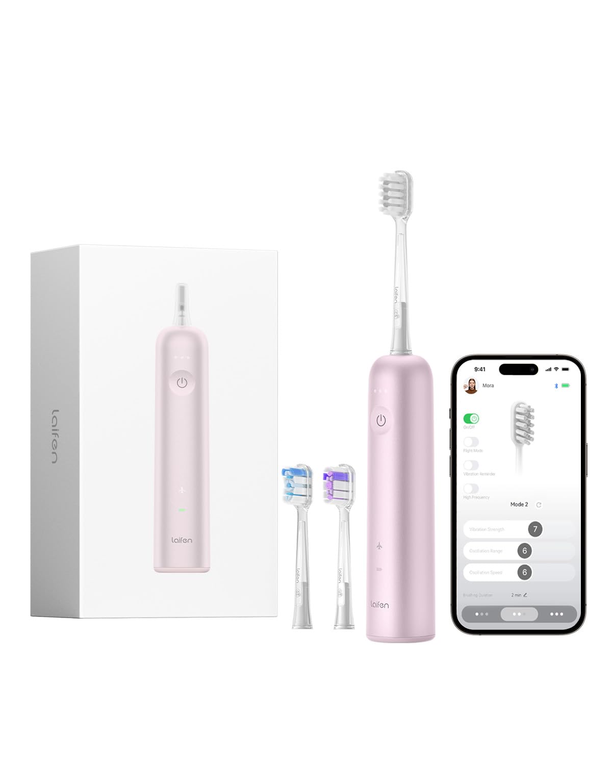 Laifen Wave Electric Toothbrush, Oscillation & Vibration Sonic Electric Toothbrush for Adults with 3 Brush Heads, IPX7 Waterproof Magnetic Rechargeable Travel Powered Toothbrush (Aluminium Pink)