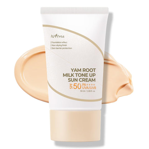 ISNTREE Yam Root Milk Tone Up Sun Cream 50ml, 1.69 fl.oz | Moisturizing tinted SPF50+ PA++++ | Natural Coverage | Vegan skincare | Korean skin care