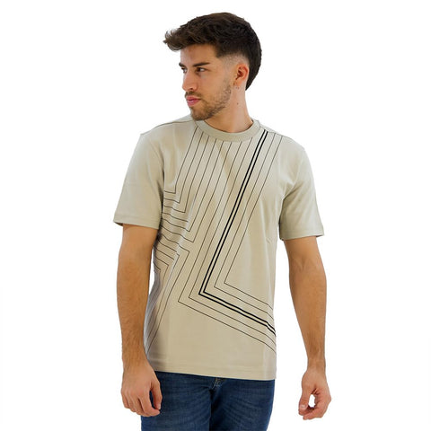BOSS Mens Tee 7 Fineline-Artwork T-Shirt in Interlock Cotton