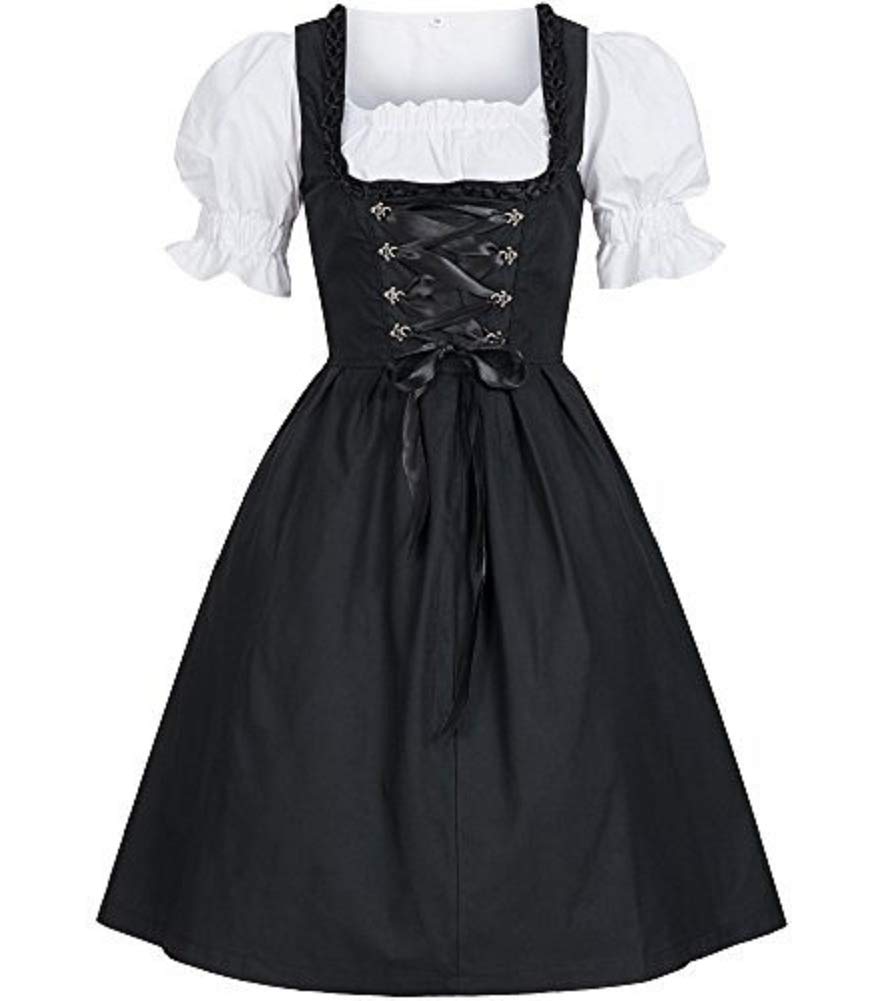 Sorrica Women's German Dirndl Dress Fancy Maid Costumes Outfit for Oktoberfest Halloween Party, Black, US.12/14