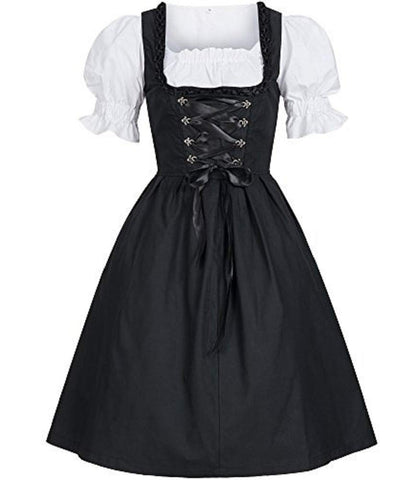 Sorrica Women's German Dirndl Dress Fancy Maid Costumes Outfit for Oktoberfest Halloween Party, Black, US.12/14